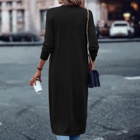 Black Casual Womens Solid Open Front Cardigan - Picture 2 of 5